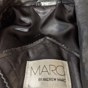 Black leather large jacket by Andrew Marc